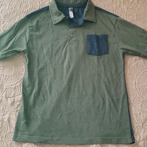 Boys Pocket Polo Tee Olive/Charcoal SZ L
